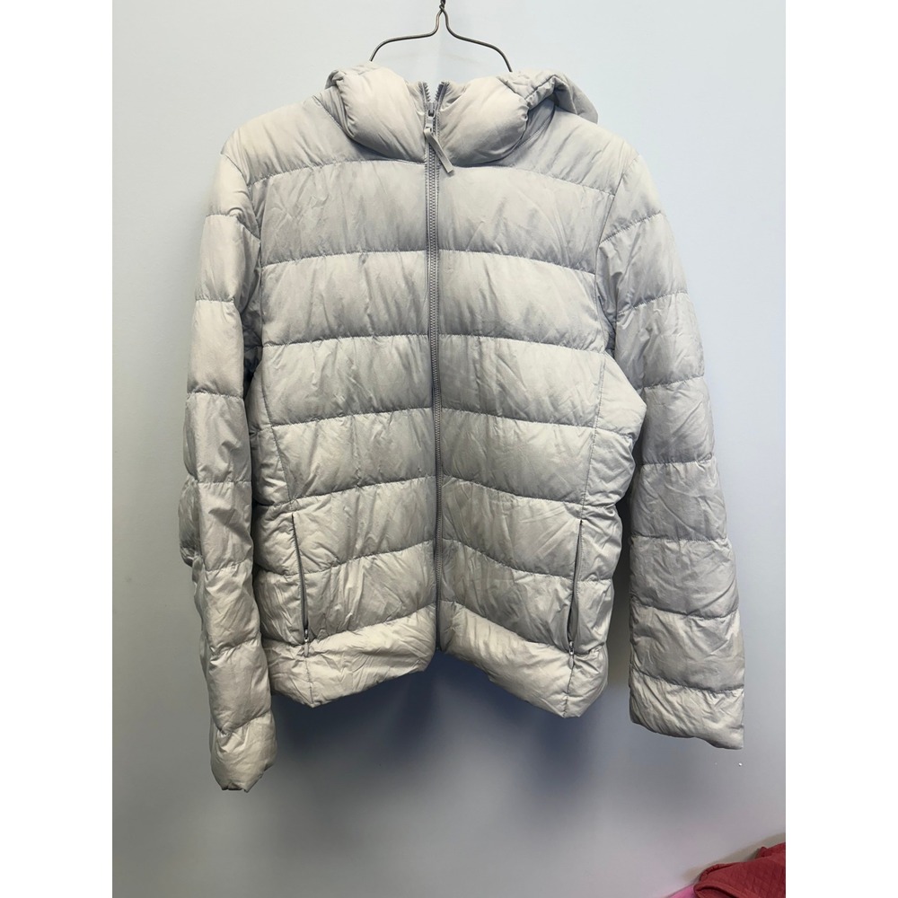 Uniqlo Ultra Light Down Hooded Puffer Jacket Light Grey Womens Medium
